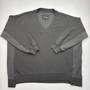Aerie Womens Oversized V-Neck Sweatshirt Charcoal Gray Raw Edge Pullover Medium
